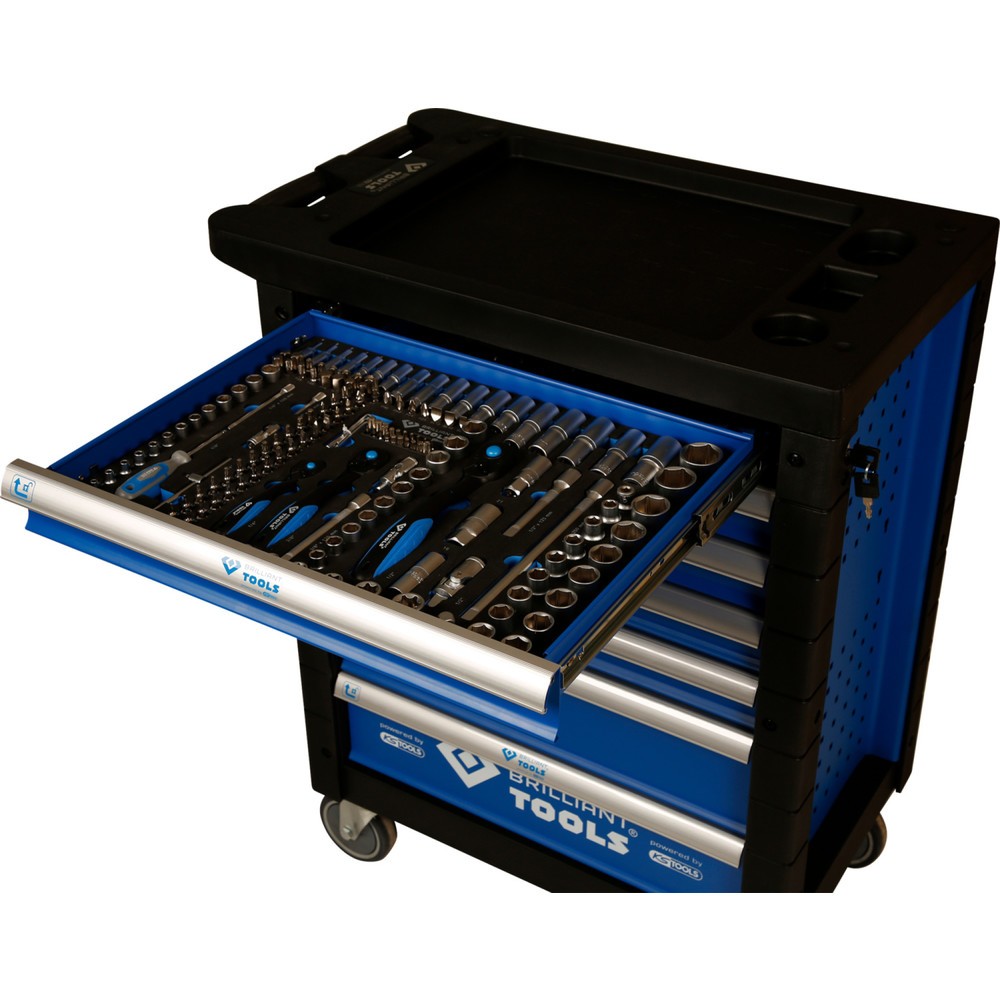 Produktabbildung Nr. 4: BRILLIANT TOOLS BLAU/SILBER Werkstattwagen mit 7 Schubladen und 207 Premium-Werkzeugen