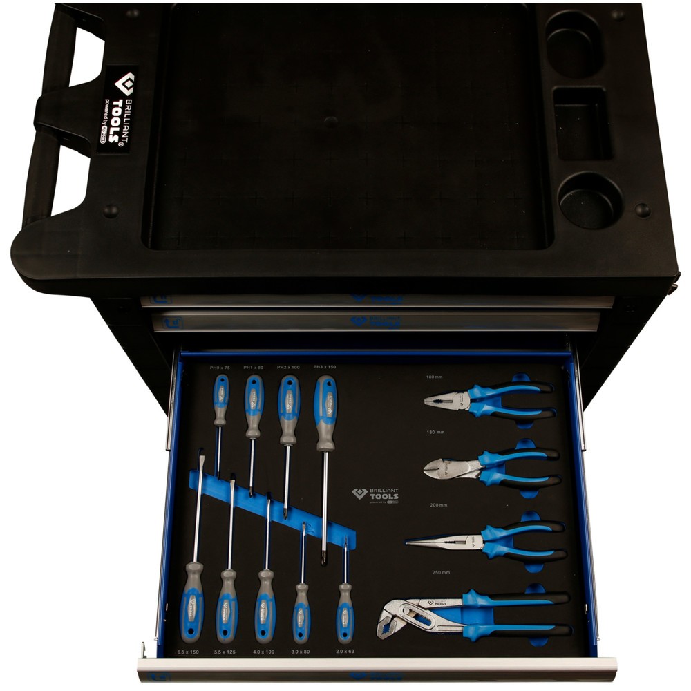 Produktabbildung Nr. 7: BRILLIANT TOOLS BLAU/SILBER Werkstattwagen mit 7 Schubladen und 207 Premium-Werkzeugen