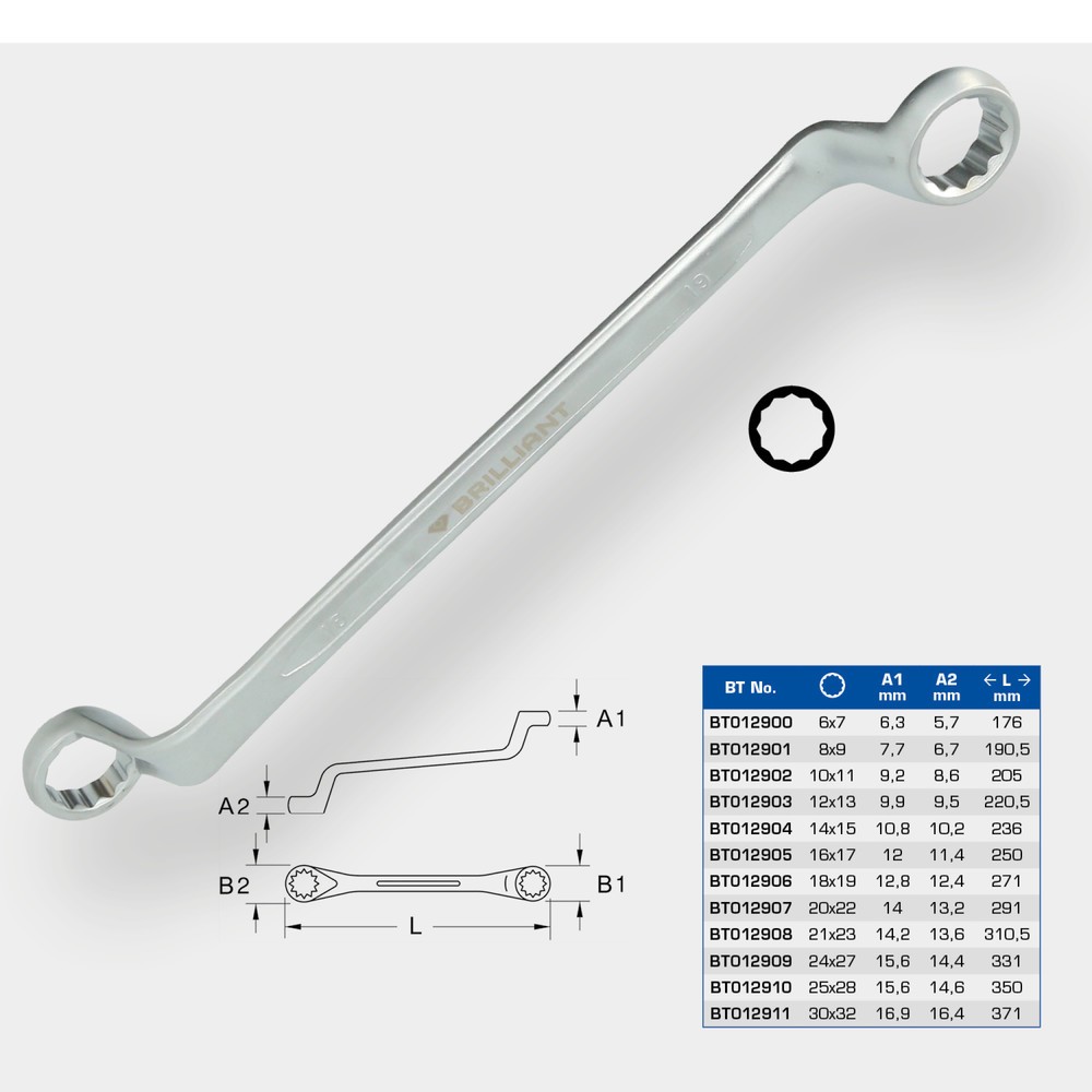 Produktabbildung Nr. 12: BRILLIANT TOOLS Doppel-Ringschlüssel, gekröpft, 20 x 22 mm