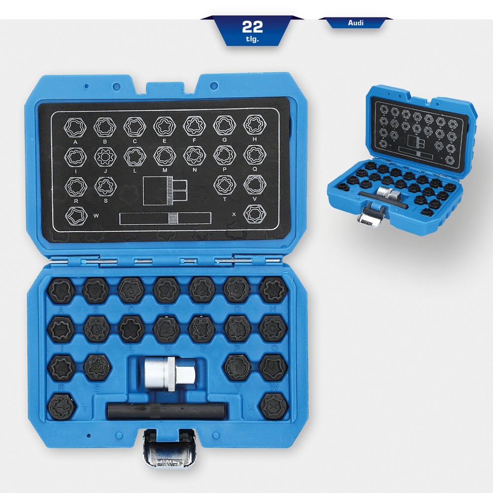 Produktabbildung Nr. 9: BRILLIANT TOOLS Felgenschloss-Sortiment für Audi, 22-tlg