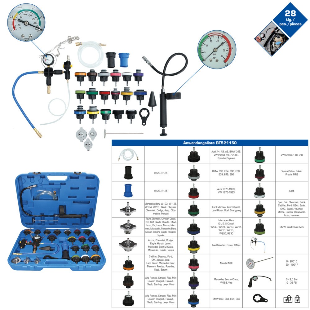 Produktabbildung Nr. 4: BRILLIANT TOOLS Master Kühlsystem-Diagnose-Satz, 28-tlg