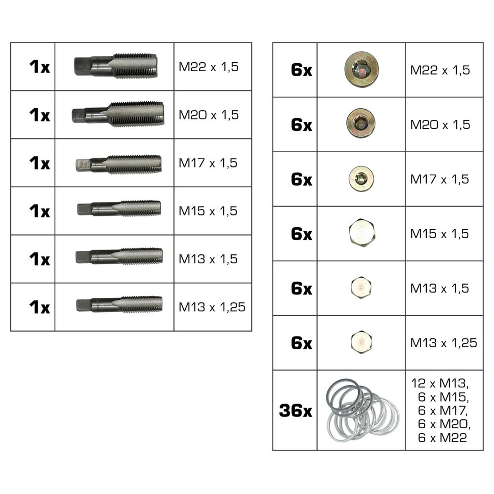 Produktabbildung Nr. 9: BRILLIANT TOOLS Reparatursatz für Öl-Ablassschrauben-Gewinde, 114-tlg