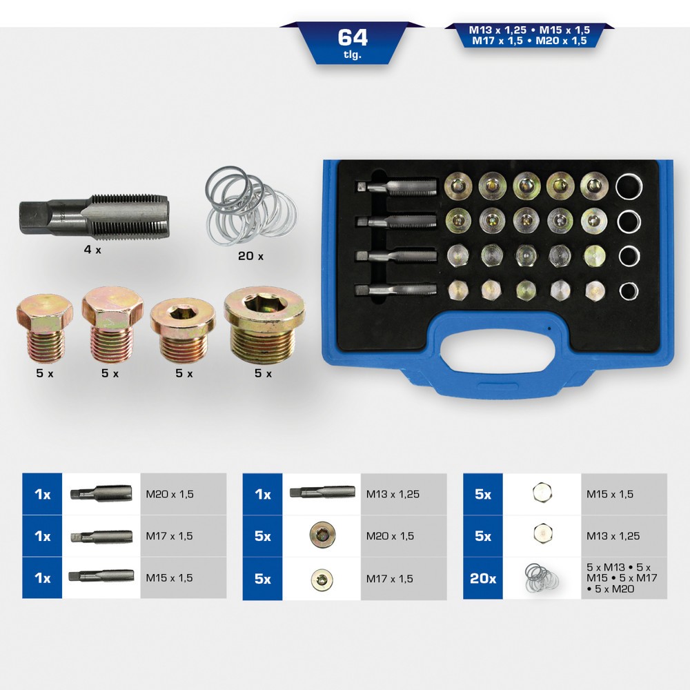 Produktabbildung Nr. 11: BRILLIANT TOOLS Reparatursatz für Öl-Ablassschrauben-Gewinde, 64-tlg