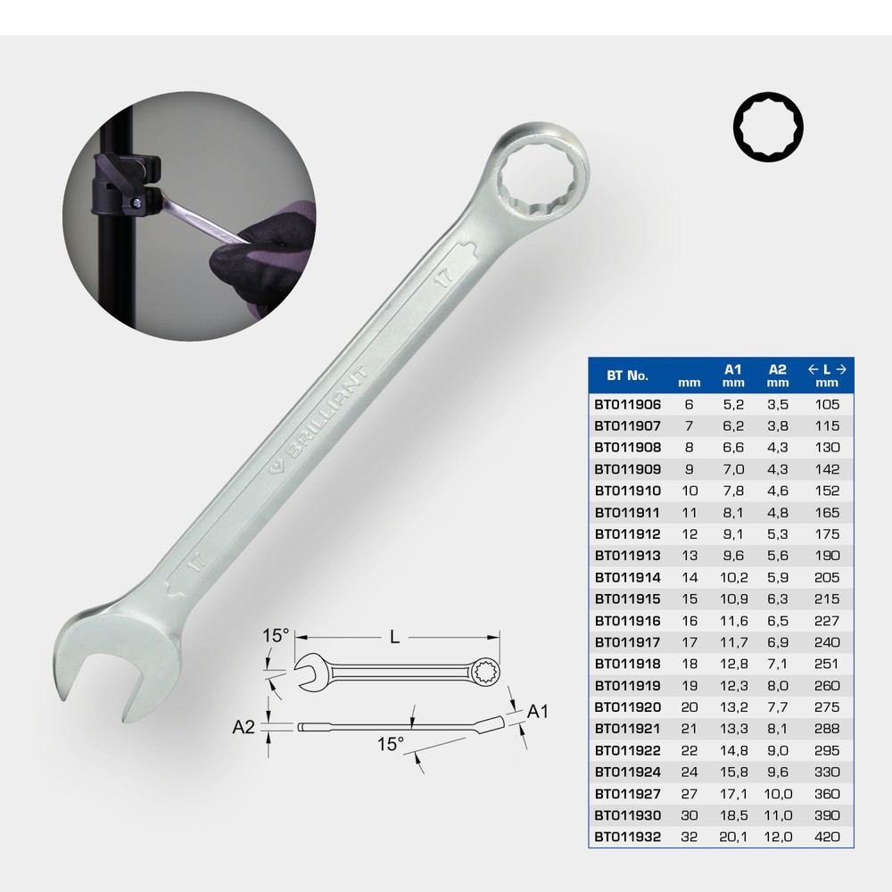 Produktabbildung Nr. 9: BRILLIANT TOOLS Ring-Maulschlüssel, 9 mm