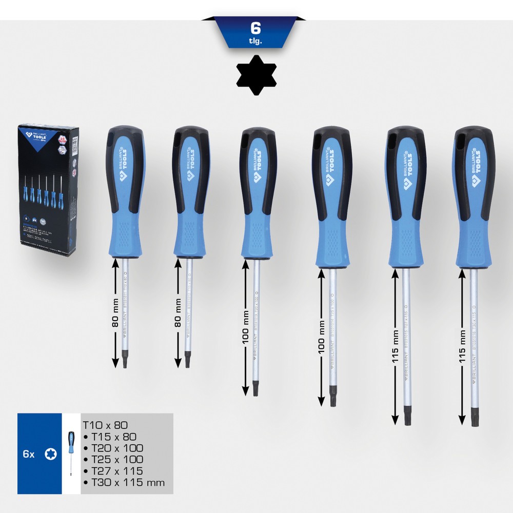 Produktabbildung Nr. 8: BRILLIANT TOOLS Schraubendreher-Satz, 6-tlg, Torx-Profil