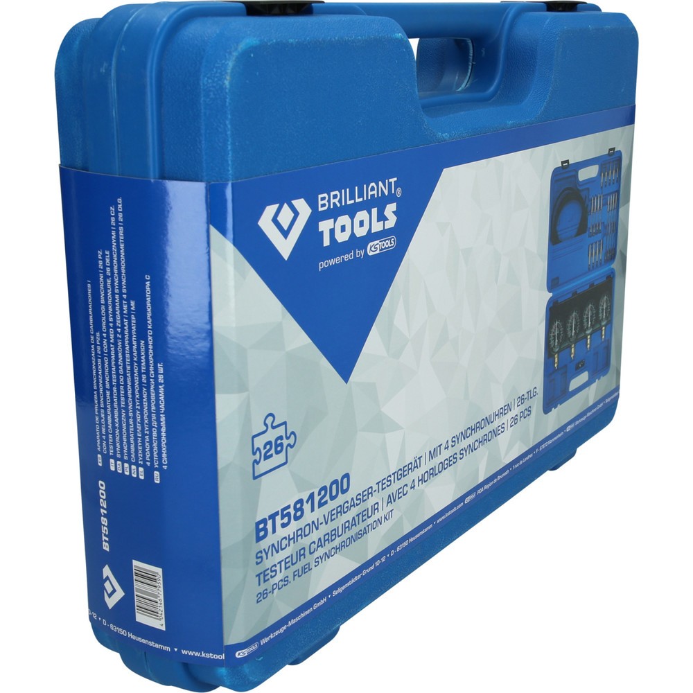 Produktabbildung Nr. 10: BRILLIANT TOOLS Synchron-Vergaser-Testgerät, mit 4 Synchronuhren, 26-tlg