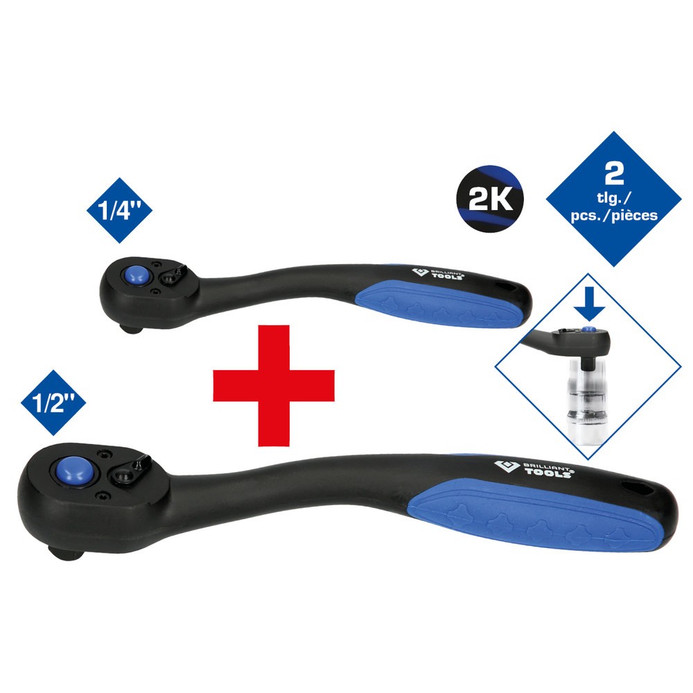 Produktabbildung Nr. 2: BRILLIANT TOOLS Umschaltknarren-Satz, 2-tlg, 1/4", 1/2"