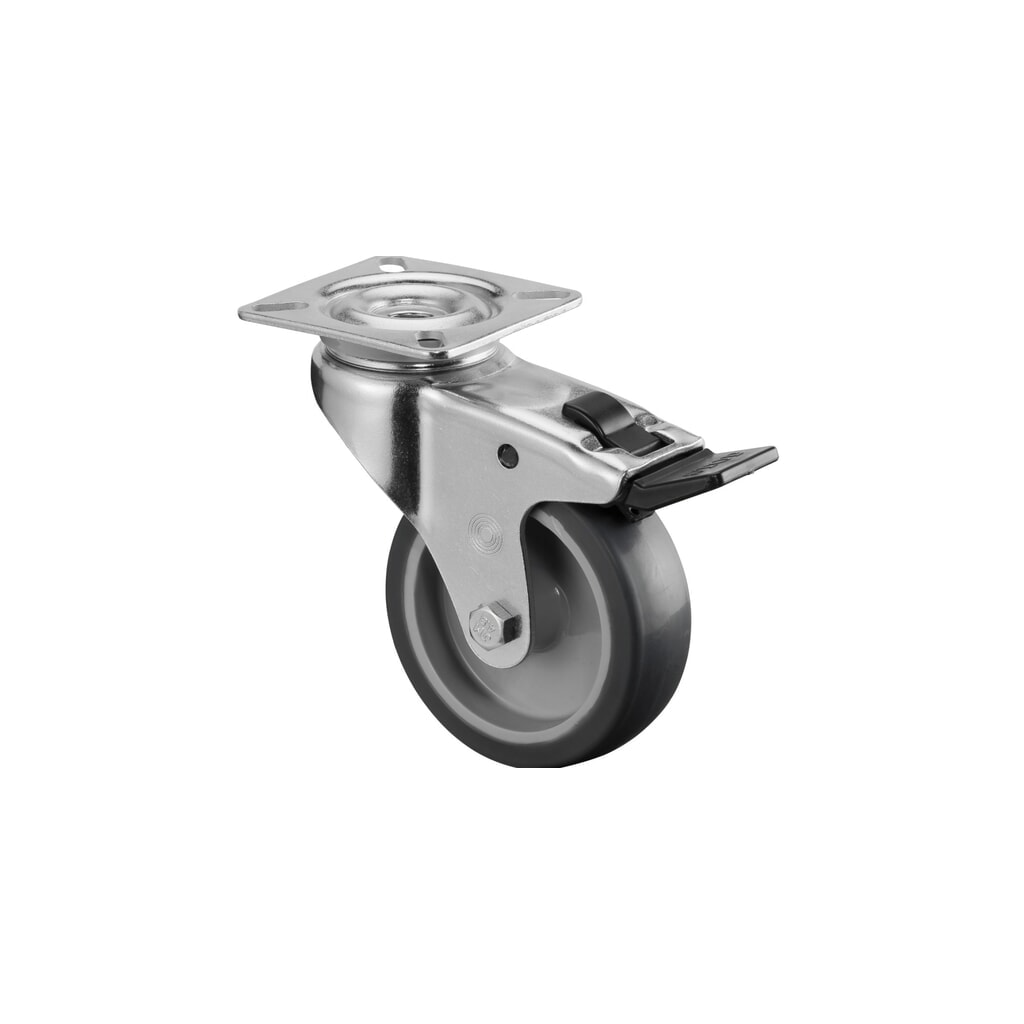BS ROLLEN Apparaterolle TPE, Lenkrolle mit Feststeller, Gleitlager, Platte, Ø x Breite 75 x 25 mm, TK 60 kg Produktabbildung: BS ROLLEN Apparaterolle TPE, Lenkrolle mit Feststeller, Gleitlager, Platte, Ø x Breite 75 x 25 mm, TK 60 kg