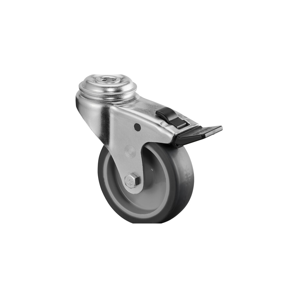 Produktabbildung: BS ROLLEN Apparaterolle TPE, Lenkrolle mit Feststeller, Gleitlager, Rückenloch, Ø x Breite 75 x 25 mm, TK 60 kg
