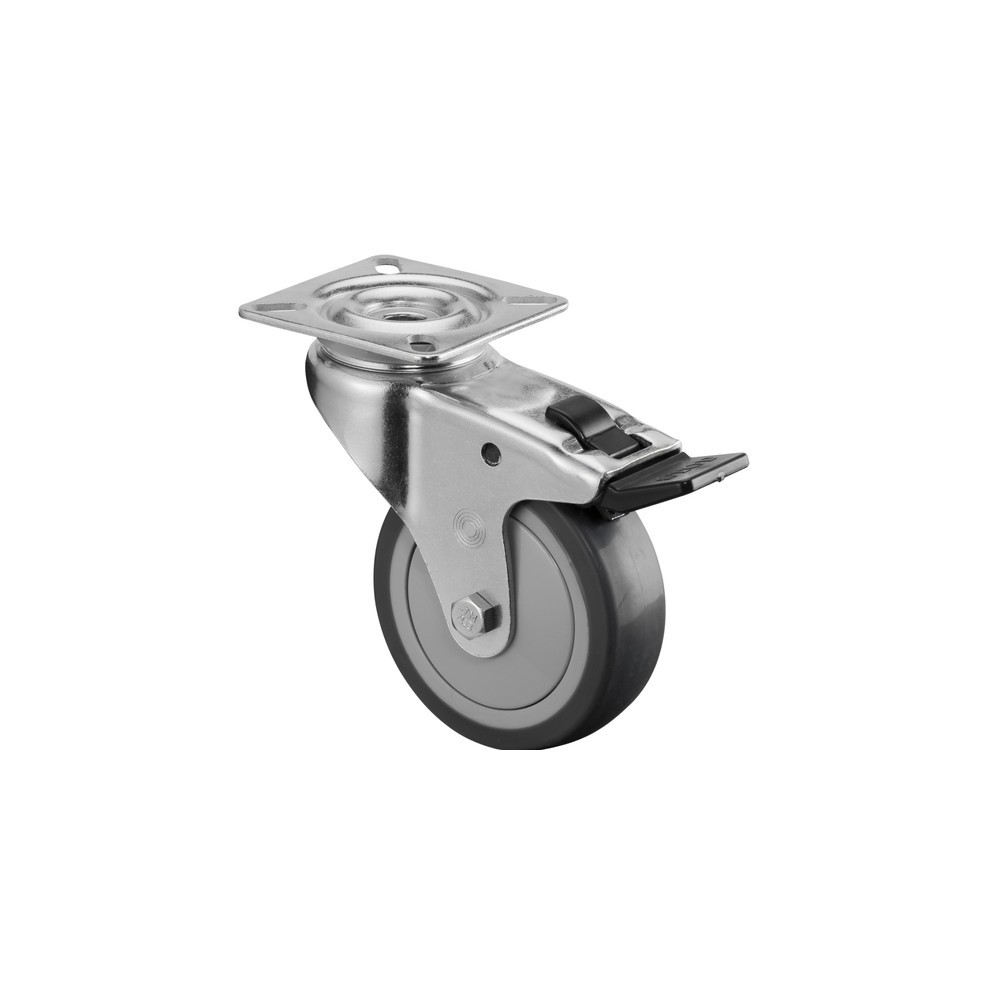 Produktabbildung: BS ROLLEN Apparaterolle TPE, Lenkrolle mit Feststeller, Kugellager, Platte, Ø x Breite 75 x 25 mm, TK 60 kg