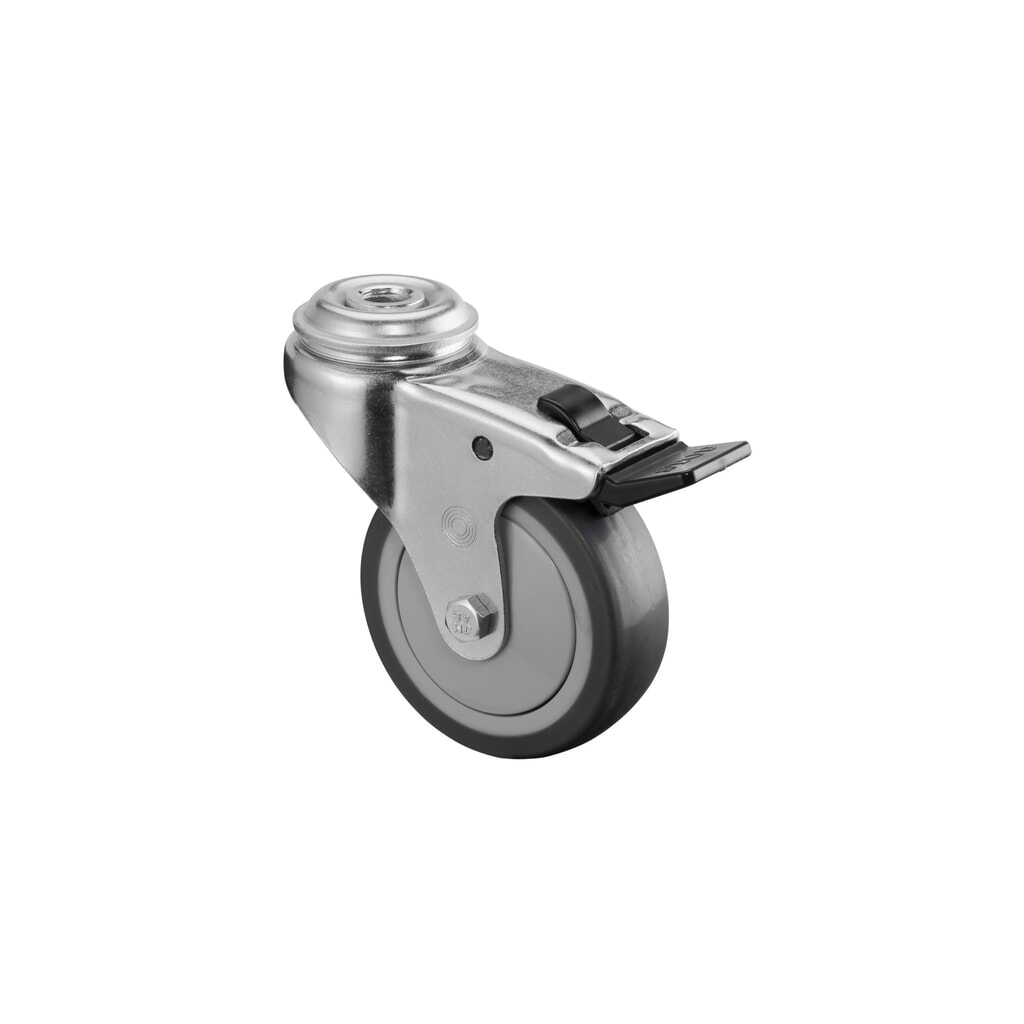 BS ROLLEN Apparaterolle TPE, Lenkrolle mit Feststeller, Kugellager, Rückenloch, Ø x Breite 75 x 25 mm, TK 60 kg Produktabbildung: BS ROLLEN Apparaterolle TPE, Lenkrolle mit Feststeller, Kugellager, Rückenloch, Ø x Breite 75 x 25 mm, TK 60 kg