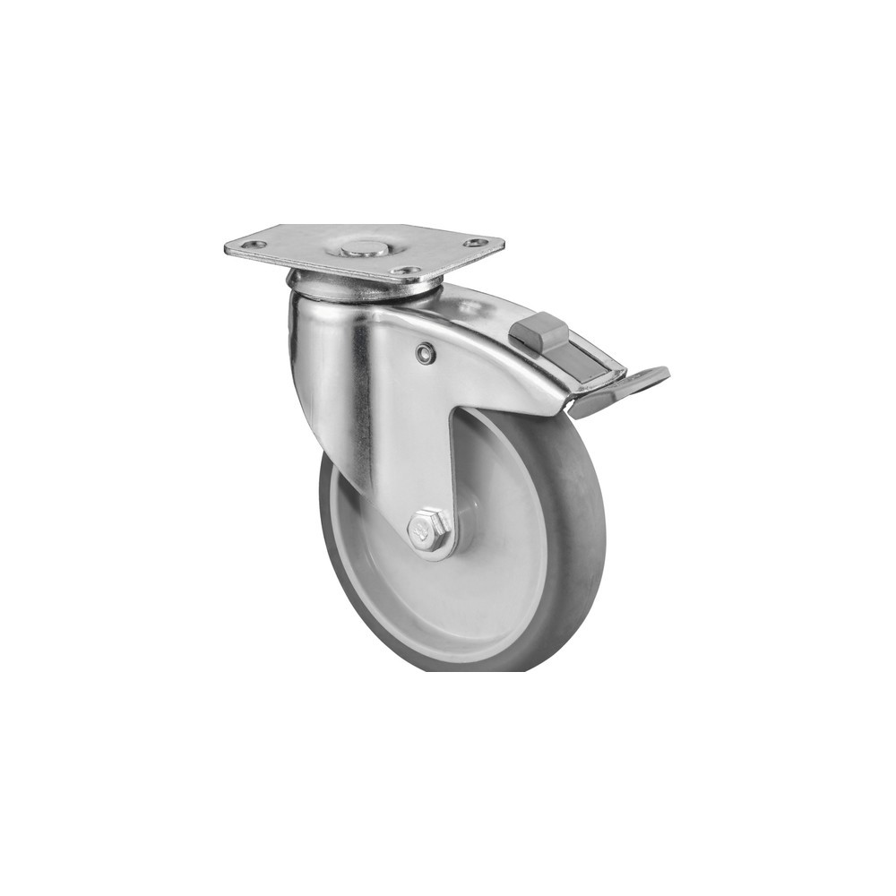Produktabbildung: BS ROLLEN Apparaterolle TPE, Lenkrolle mit Feststeller, schwere Ausführung, Gleitlager, Platte, Ø x Breite 125 x 31 mm, TK 100 kg