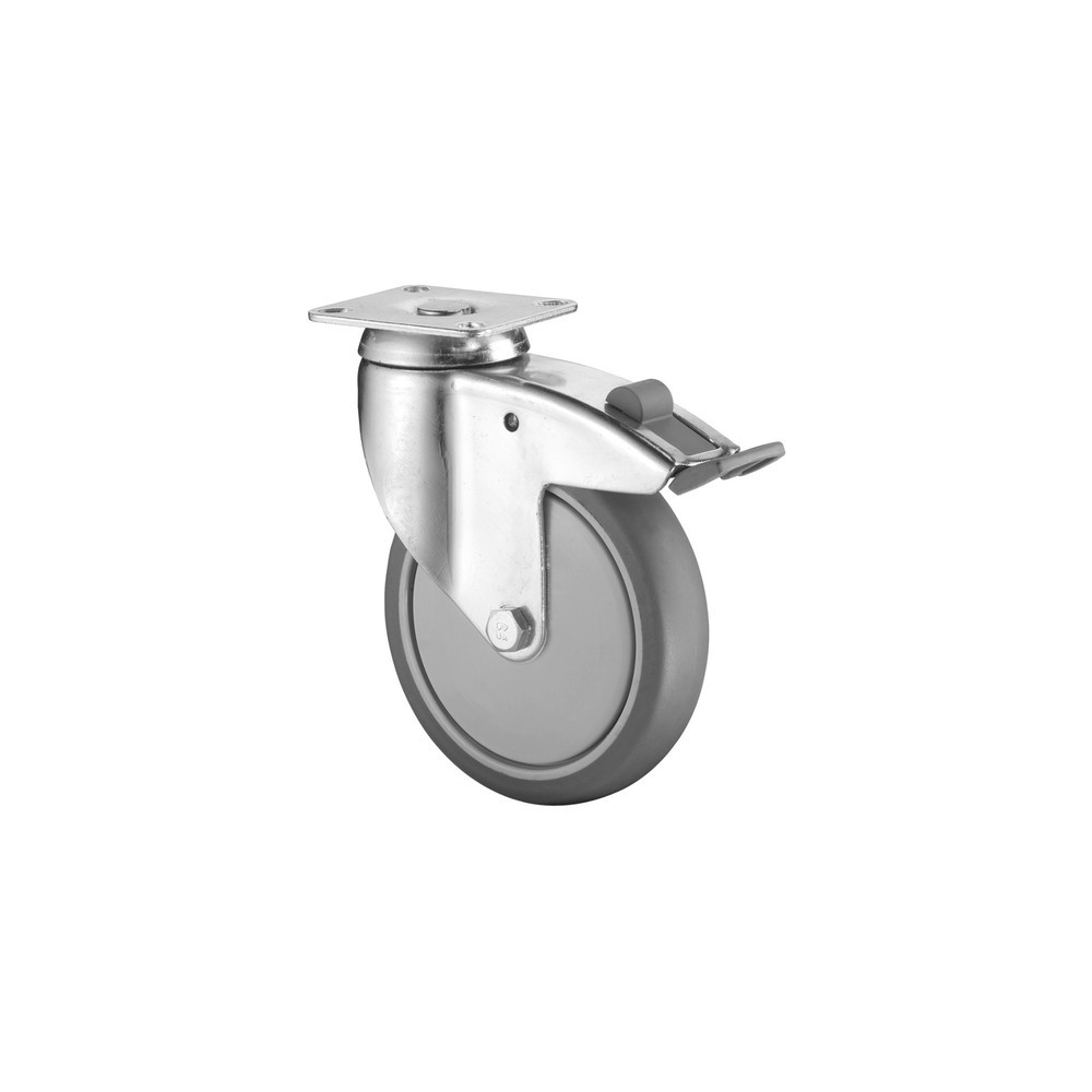 Produktabbildung: BS ROLLEN Apparaterolle TPE, Lenkrolle mit Feststeller, schwere Ausführung, Kugellager, Platte, Ø x Breite 125 x 31 mm, TK 100 kg