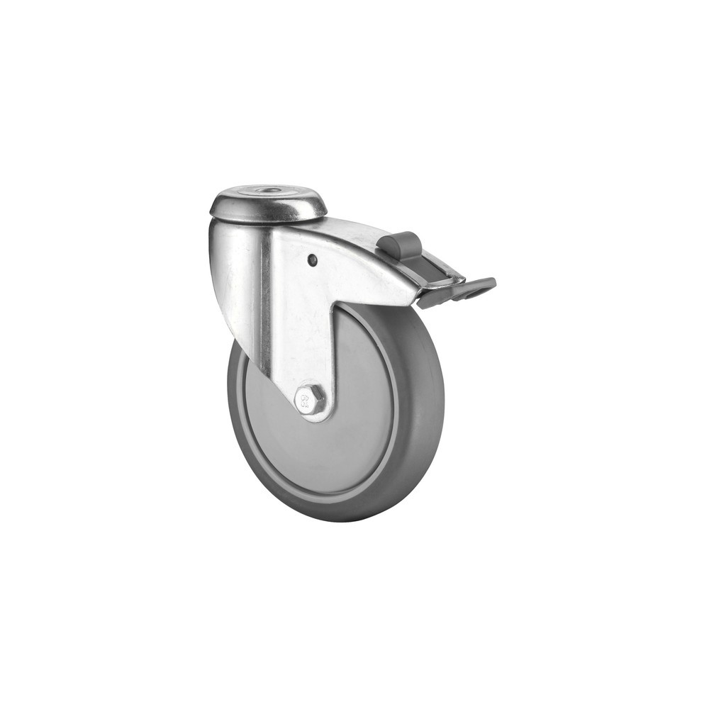 Produktabbildung: BS ROLLEN Apparaterolle TPE, Lenkrolle mit Feststeller, schwere Ausführung, Kugellager, Rückenloch, Ø x Breite 125 x 31 mm, TK 100 kg