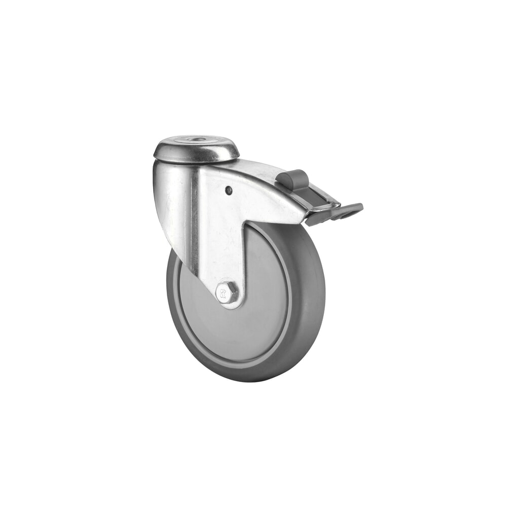 BS ROLLEN Apparaterolle TPE, Lenkrolle mit Feststeller, schwere Ausführung, Kugellager, Rückenloch, Ø x Breite 125 x 31 mm, TK 100 kg Produktabbildung: BS ROLLEN Apparaterolle TPE, Lenkrolle mit Feststeller, schwere Ausführung, Kugellager, Rückenloch, Ø x Breite 125 x 31 mm, TK 100 kg