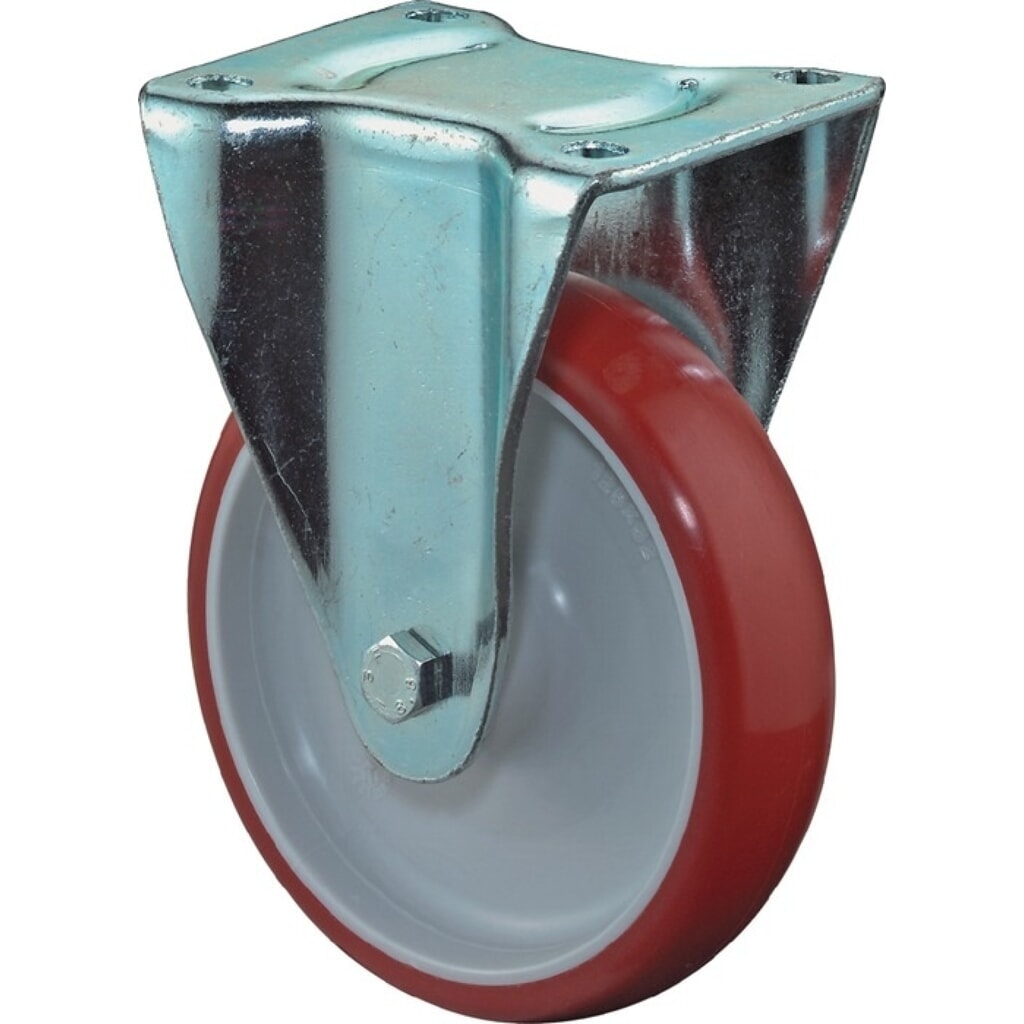 BS ROLLEN Bockrolle, Guß-Polyurethan, Rad-Ø 80 mm Tragfähigkeit 125 kg, Platte L104xB80 mm Produktabbildung: BS ROLLEN Bockrolle, Guß-Polyurethan, Rad-Ø 80 mm Tragfähigkeit 125 kg, Platte L104xB80 mm