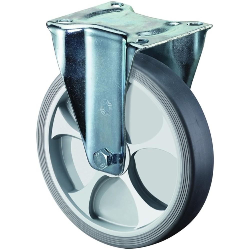 Produktabbildung: BS ROLLEN Bockrolle, thermoplastisch Kunststoff, Rad-Ø 200 mm Tragfähigkeit 220 kg, Platte L135xB110 mm