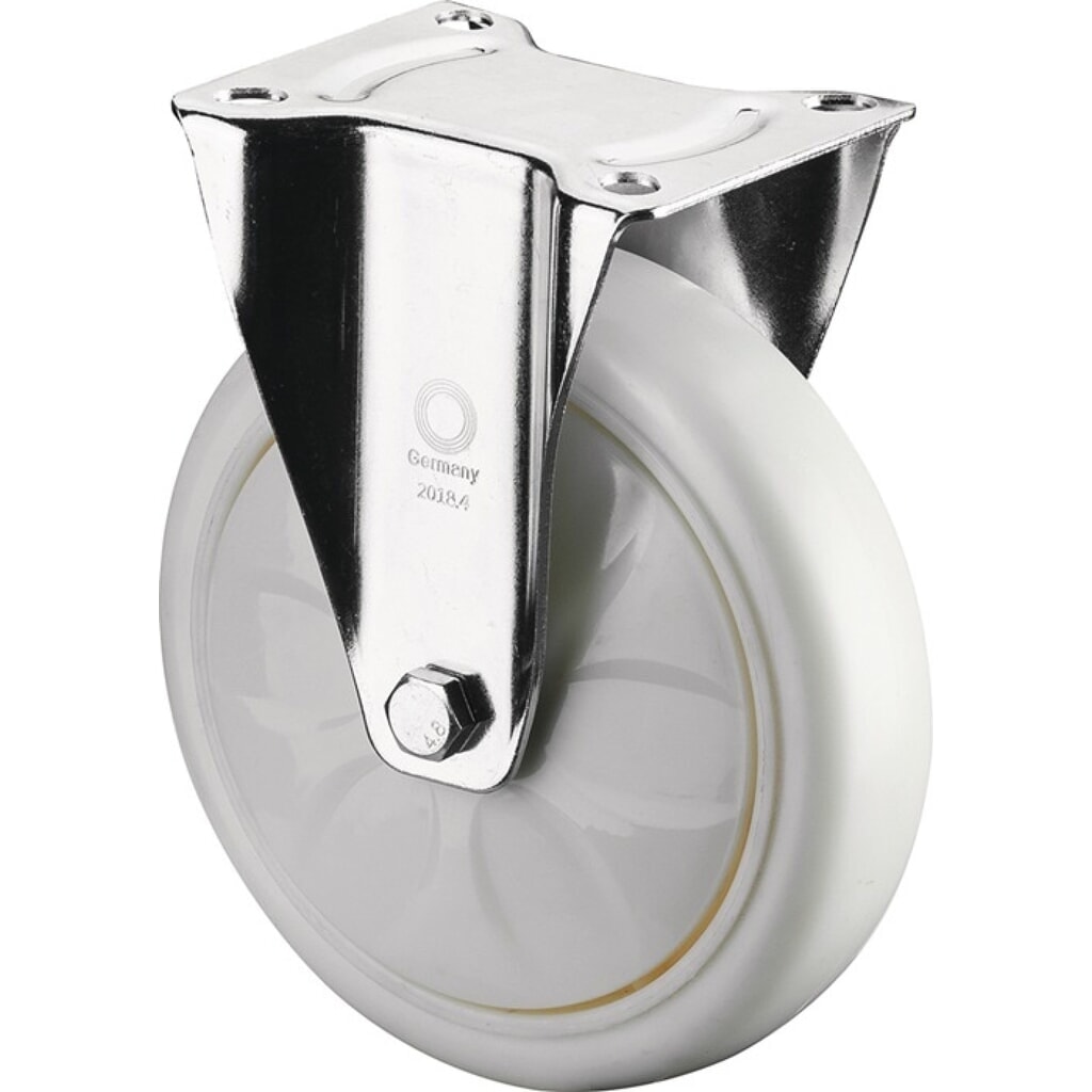 Produktabbildung: BS ROLLEN Bockrolle, Kunststoff, Rad-Ø 100 mm Tragfähigkeit 300 kg, Platte L138xB110 mm Farbe Rolle weiß