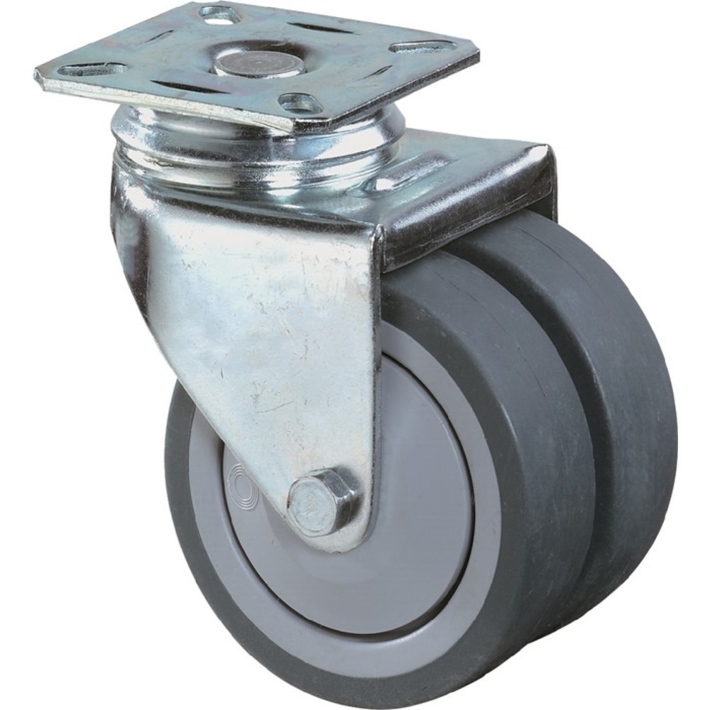 Produktabbildung: BS ROLLEN Doppel-Lenkrolle, ohne Feststeller Gummi, 50 mm 60 kg, grau 60 x 60 mm