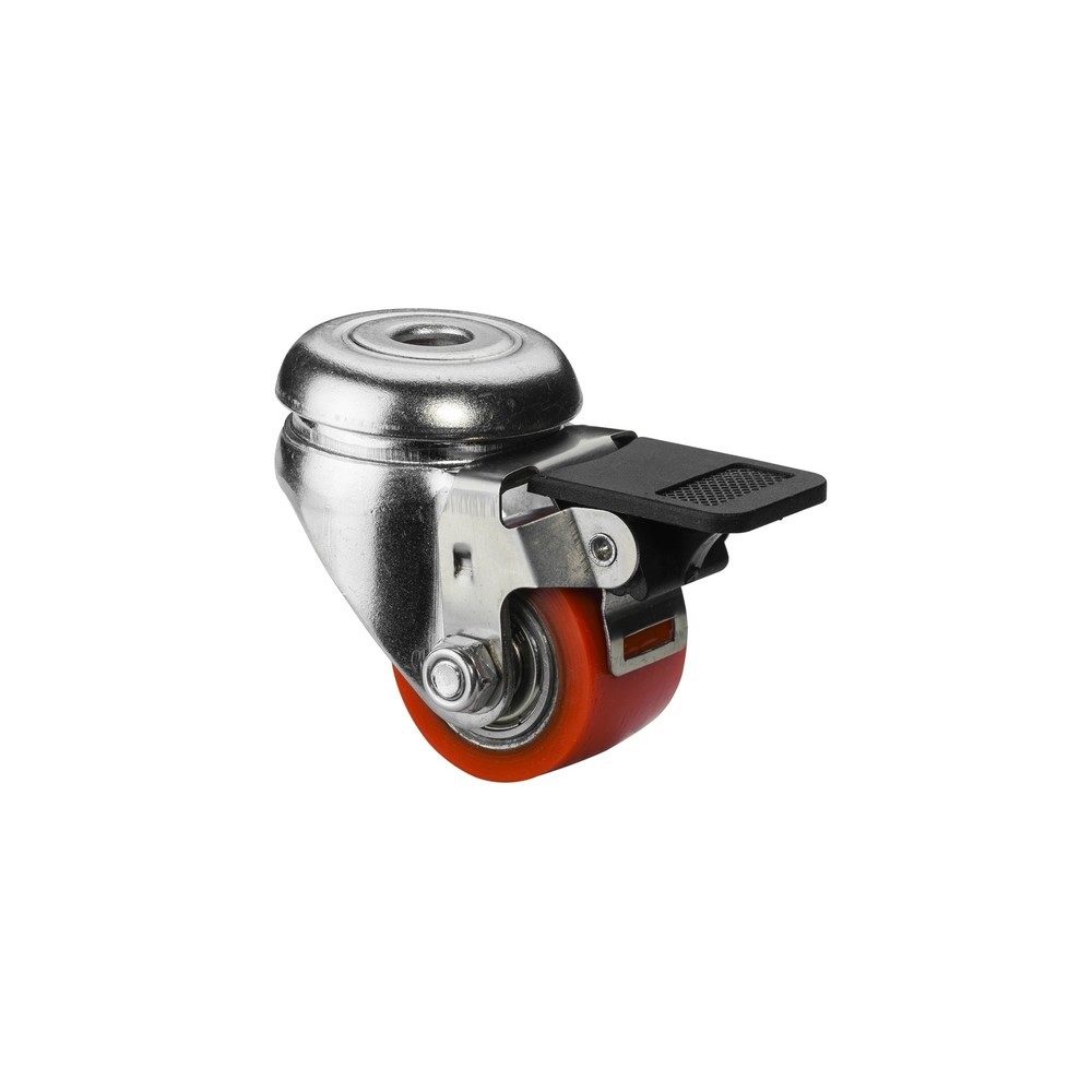 Produktabbildung: BS ROLLEN Kompaktrolle Polyurethan, Lenkrolle mit Feststeller, Kugellager, Rückenloch, Ø x Breite 35 x 25 mm, TK 100 kg