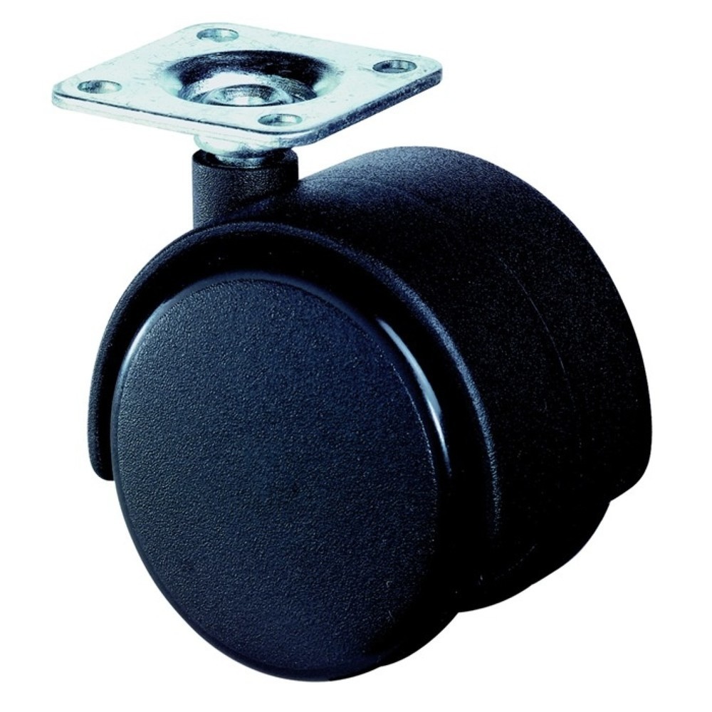 Produktabbildung: BS ROLLEN Kunststoffdoppelrolle, mit Anschraubplatte, Rad-Ø 40 mm Tragfähigkeit 30 kg, Polyamid schwarz RAL 9005