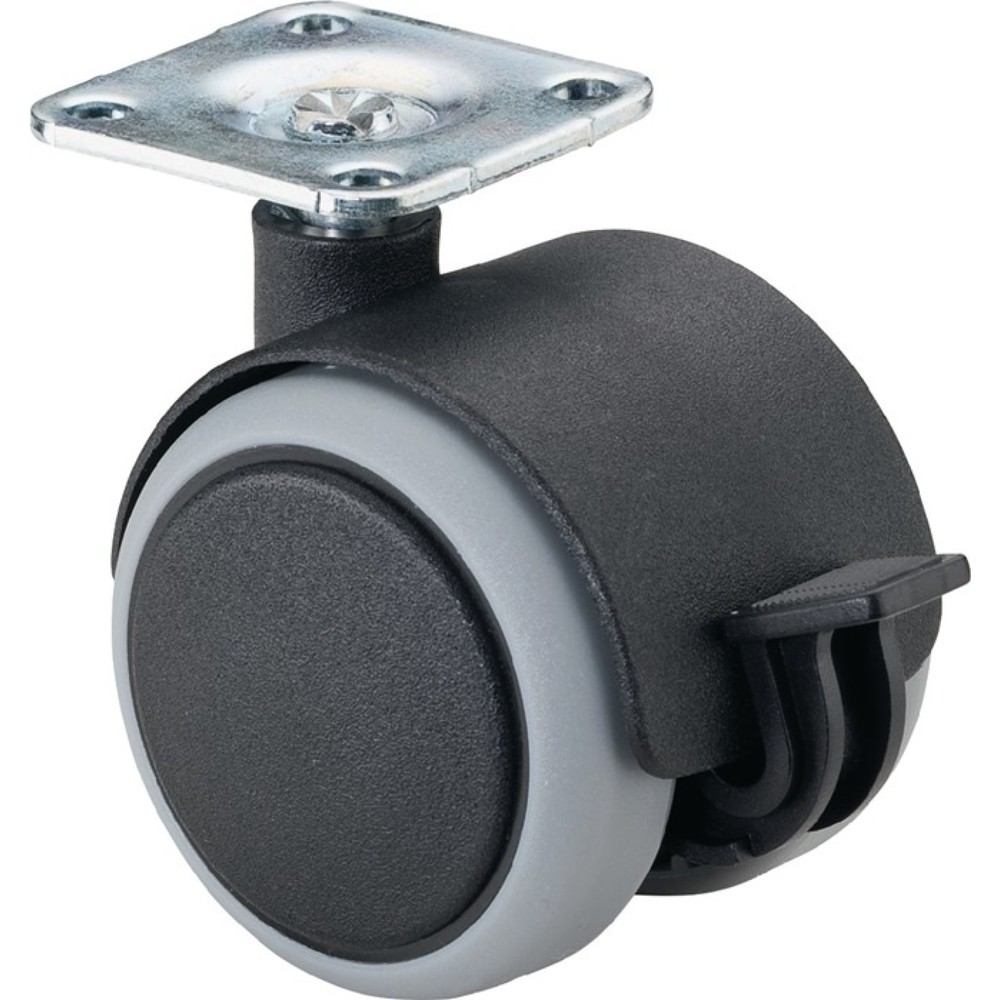 Produktabbildung: BS ROLLEN Kunststoffdoppelrolle mit Feststeller, mit Anschraubplatte mit Feststeller, Rad-Ø 50 mm Tragfähigkeit 50 kg, Kunststoff