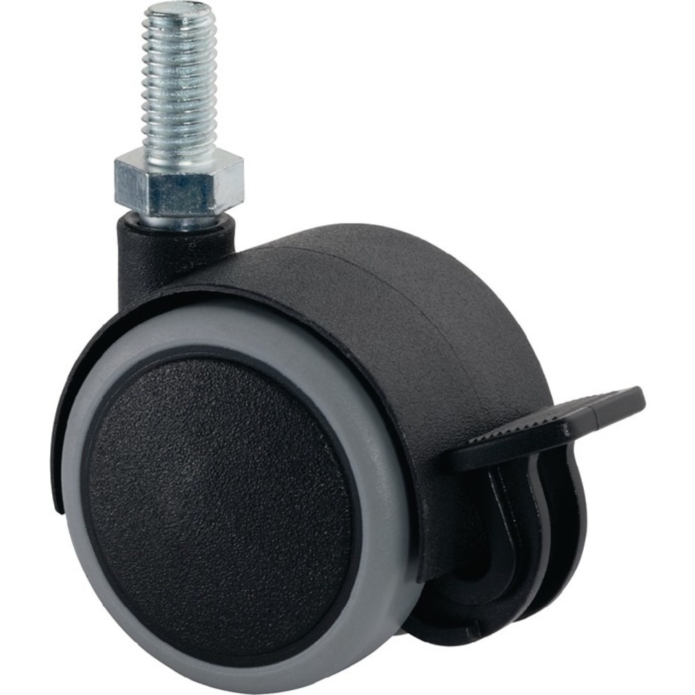 Produktabbildung: BS ROLLEN Kunststoffdoppelrolle mit Feststeller, M10, Rad-Ø 50 mm Tragfähigkeit 50 kg, Kunststoff grau