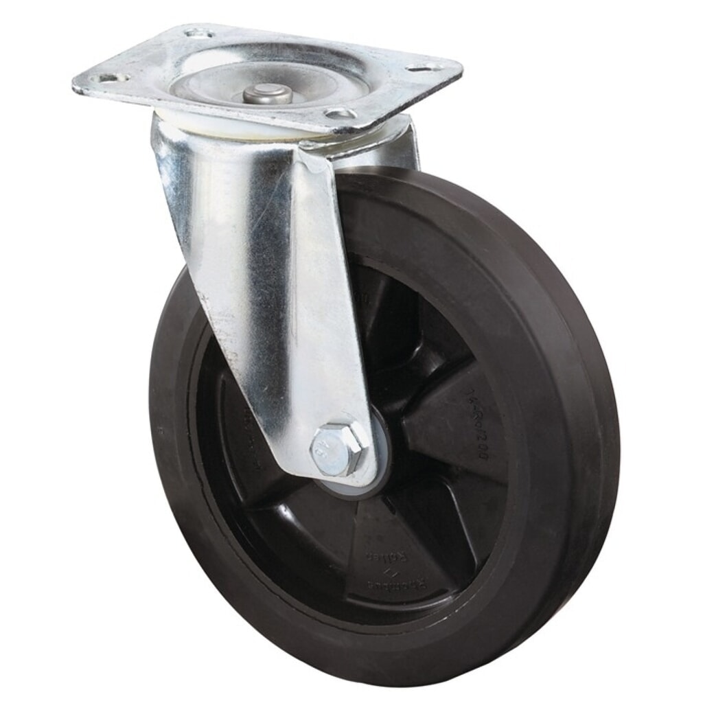 Produktabbildung: BS ROLLEN Lenkrolle, Vollgummi, Rad-Ø 100 mm Tragfähigkeit 140 kg, Platte L104xB80 mm
