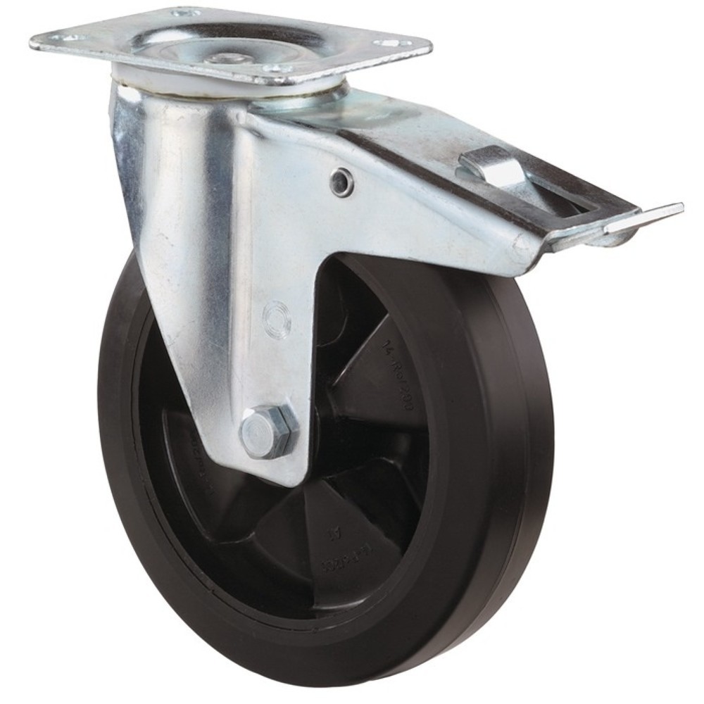 Produktabbildung: BS ROLLEN Lenkrolle, mit Totalfeststeller Vollgummi, Rad-Ø 100 mm Tragfähigkeit 140 kg, 104x80mm