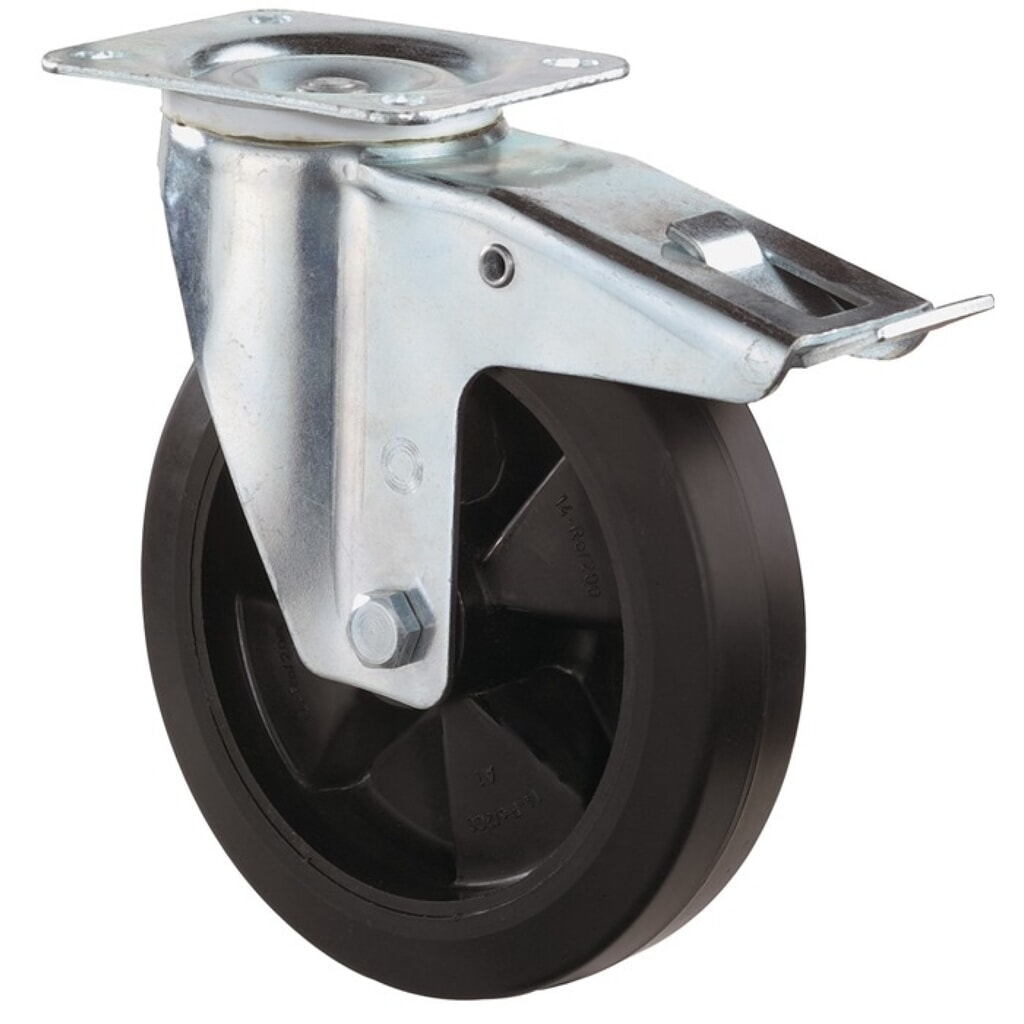 Produktabbildung: BS ROLLEN Lenkrolle, mit Totalfeststeller Vollgummi, Rad-Ø 100 mm Tragfähigkeit 140 kg, 104x80mm