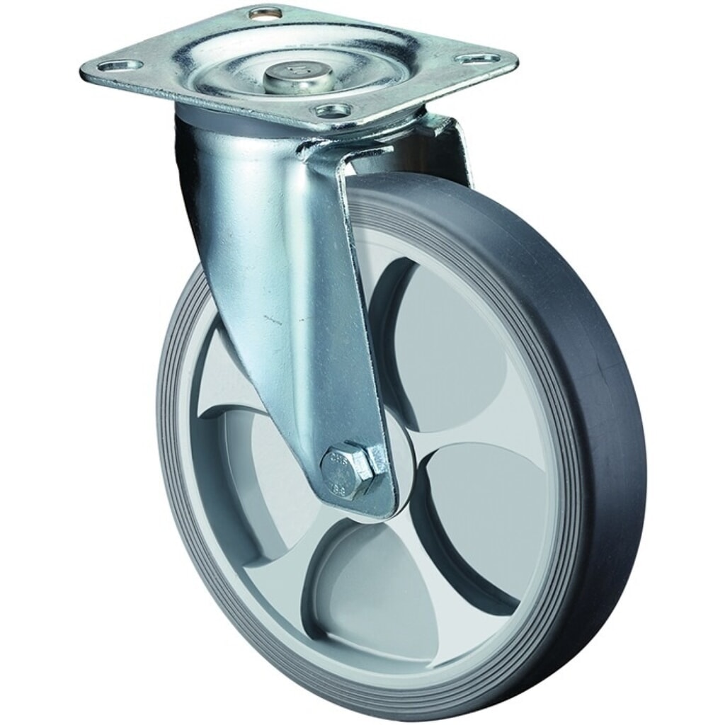 BS ROLLEN Lenkrolle, thermoplastisch Kunststoff, Rad-Ø 80 mm Tragfähigkeit 100 kg, Platte L104xB80 mm Produktabbildung: BS ROLLEN Lenkrolle, thermoplastisch Kunststoff, Rad-Ø 80 mm Tragfähigkeit 100 kg, Platte L104xB80 mm