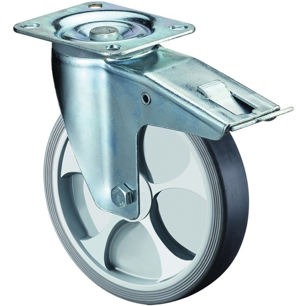 Produktabbildung: BS ROLLEN Lenkrolle, mit Totalfeststeller Kunststoff, Rad-Ø 80 mm Tragfähigkeit 100 kg, 104x80mm