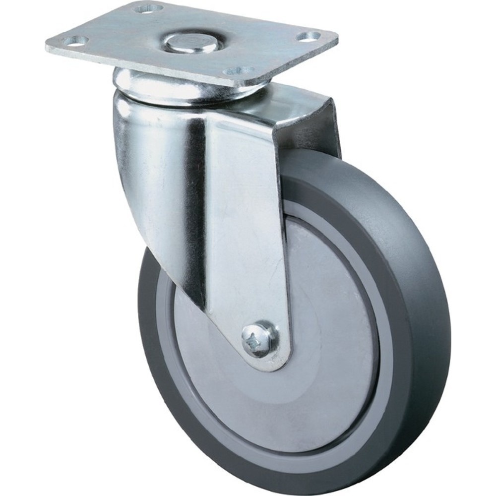 Produktabbildung: BS ROLLEN Lenkrolle, mit Anschraubplatte, Rad-Ø 100 mm Tragfähigkeit 80 kg, Gummi grau