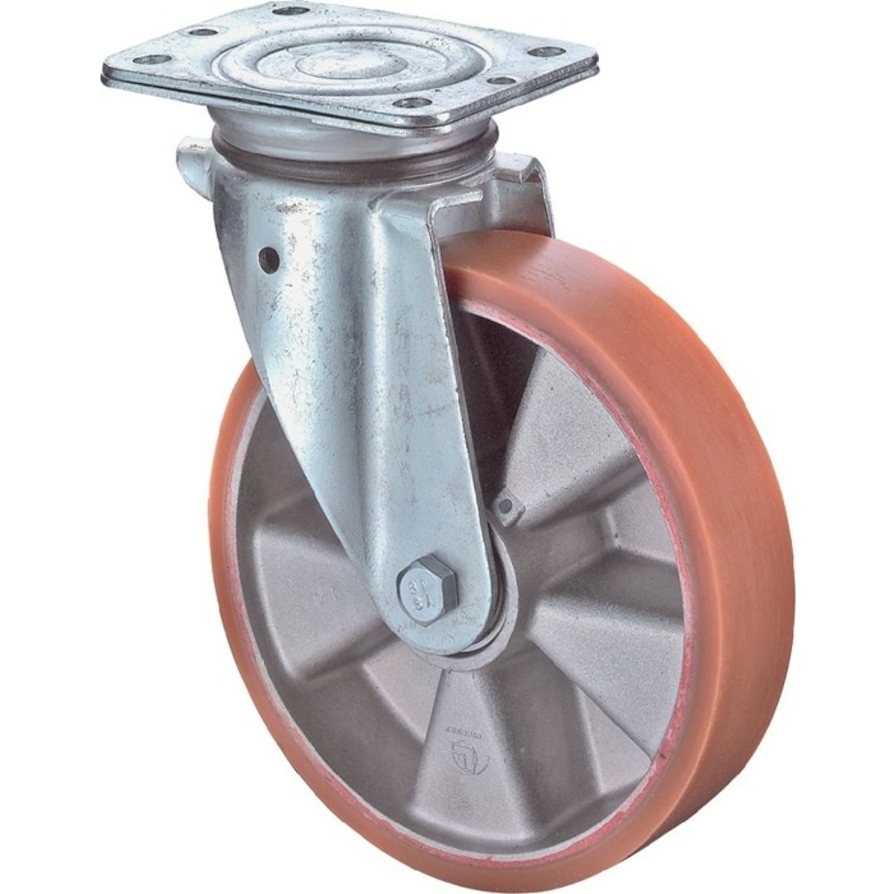 Produktabbildung: BS ROLLEN Lenkrolle, mit Anschraubplatte, Rad-Ø 80 mm Tragfähigkeit 120 kg, Guß-Polyurethanbandage
