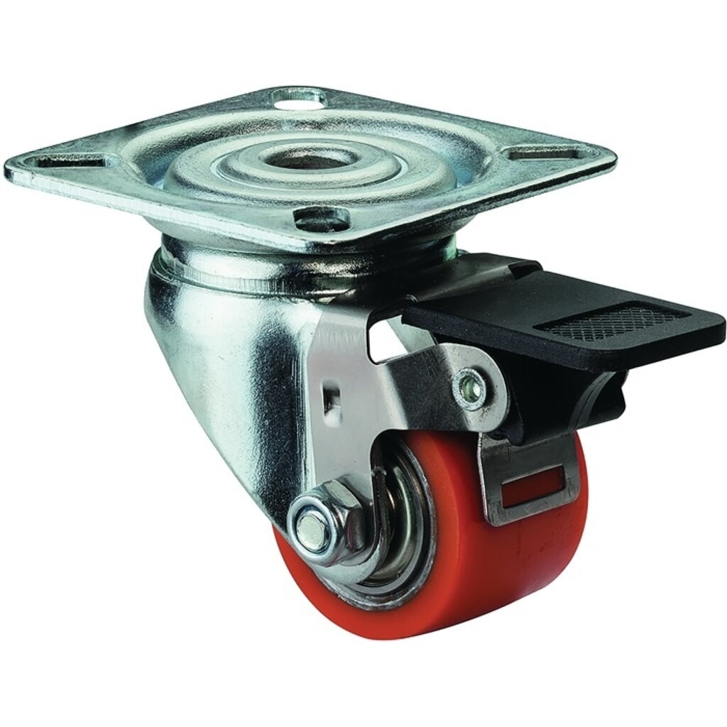 Produktabbildung: BS ROLLEN Lenkrolle mit Feststeller, mit Anschraubplatte kompakt, Rad-Ø 35 mm Tragfähigkeit 100 kg, Polyurethan