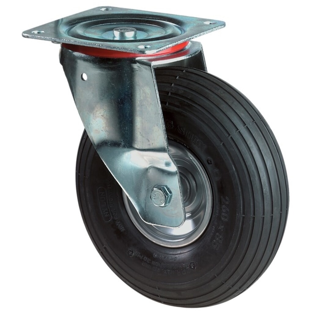 BS ROLLEN Luftrad, Lenkrolle mit Anschraubplatte, Rad-Ø 200 mm Tragfähigkeit 75 kg, Rillenprofil Produktabbildung: BS ROLLEN Luftrad, Lenkrolle mit Anschraubplatte, Rad-Ø 200 mm Tragfähigkeit 75 kg, Rillenprofil