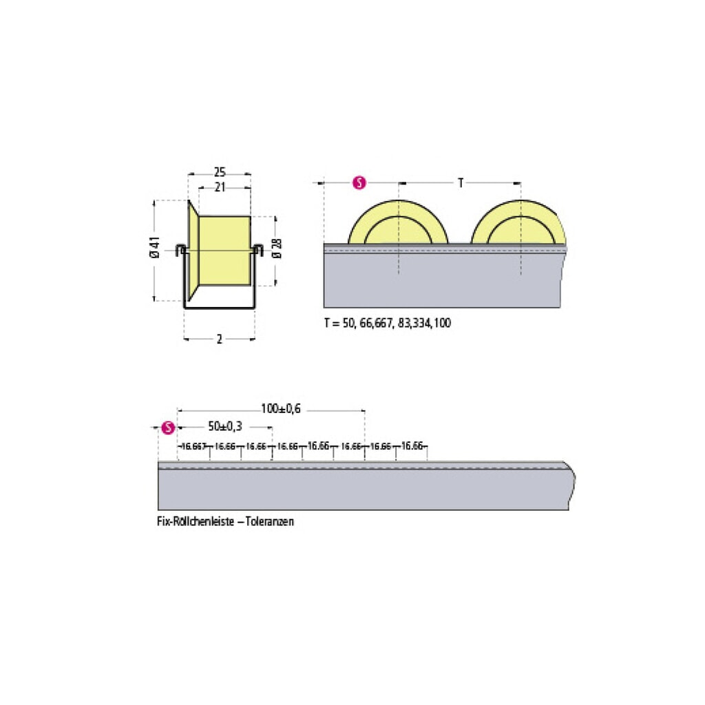 BS ROLLEN Röllchenschiene, langlebige Kunststoffröllchen mit Spurkranz für leichte Lasten, TK pro Rolle 5 kg, Teilung 100 mm Produktabbildung Nr. 2: BS ROLLEN Röllchenschiene, langlebige Kunststoffröllchen mit Spurkranz für leichte Lasten, TK pro Rolle 5 kg, Teilung 100 mm