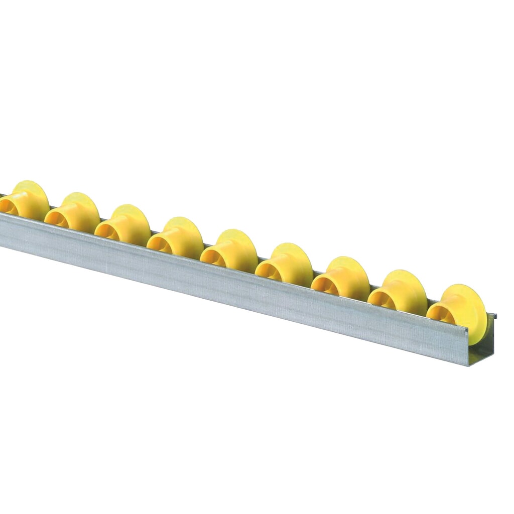BS ROLLEN Röllchenschiene, langlebige Kunststoffröllchen mit Spurkranz für leichte Lasten, TK pro Rolle 5 kg, Teilung 100 mm Produktabbildung Nr. 1: BS ROLLEN Röllchenschiene, langlebige Kunststoffröllchen mit Spurkranz für leichte Lasten, TK pro Rolle 5 kg, Teilung 100 mm