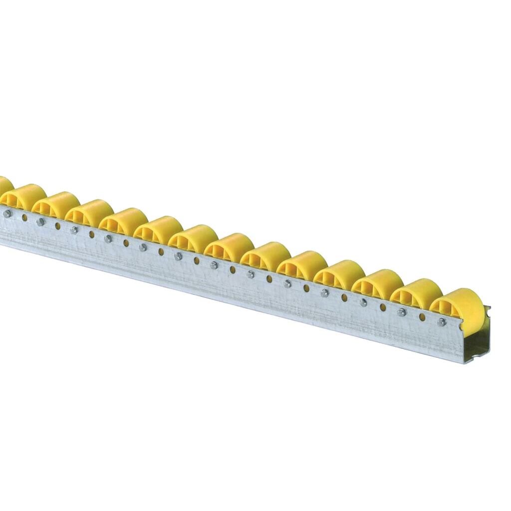 BS ROLLEN Röllchenschiene, robuste Kunststoffröllchen für mittlere Lasten, TK pro Rolle 12 kg, Teilung 100 mm Produktabbildung Nr. 1: BS ROLLEN Röllchenschiene, robuste Kunststoffröllchen für mittlere Lasten, TK pro Rolle 12 kg, Teilung 100 mm