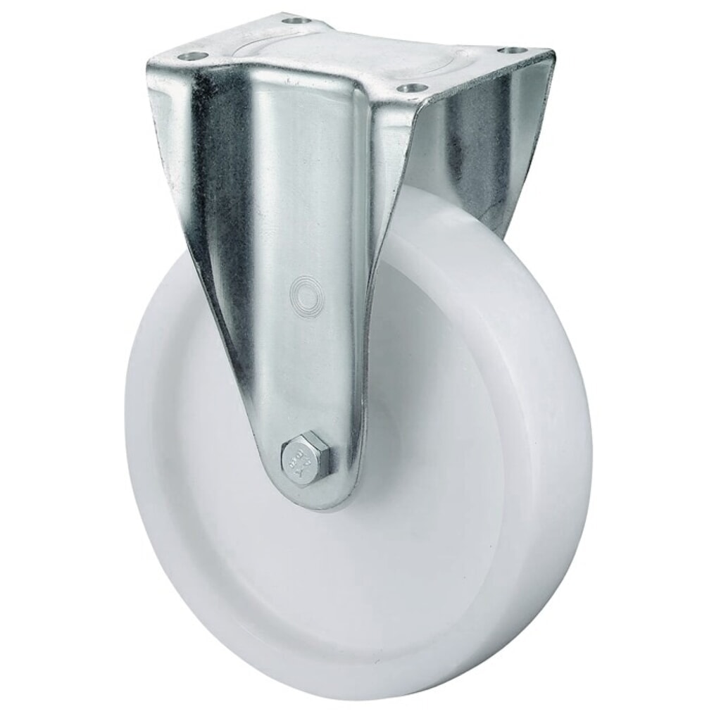 Produktabbildung: BS ROLLEN Schwerlast-Bockrolle, Kunststoff, Rad-Ø 100 mm Tragfähigkeit 350 kg, Platte L105xB85 mm