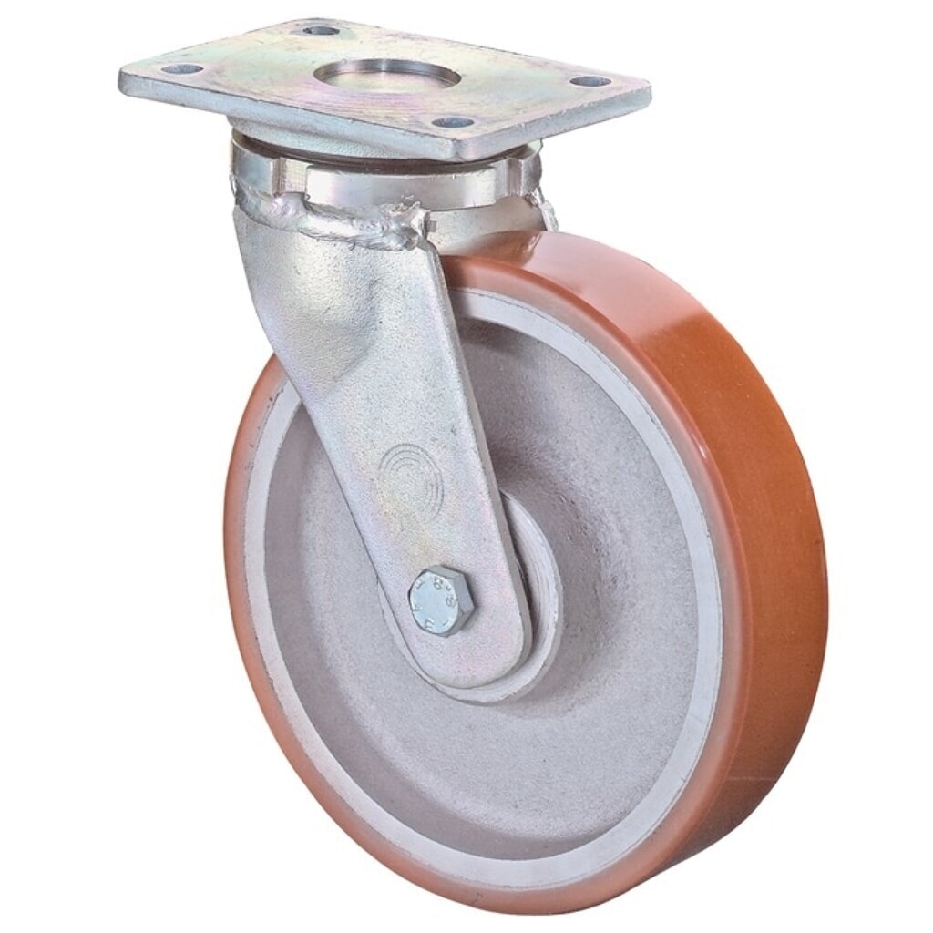 Produktabbildung: BS ROLLEN Schwerlast-Lenkrolle, Guß-Polyurethan, Rad-Ø 150 mm Tragfähigkeit 800 kg, Platte L138xB110 mm