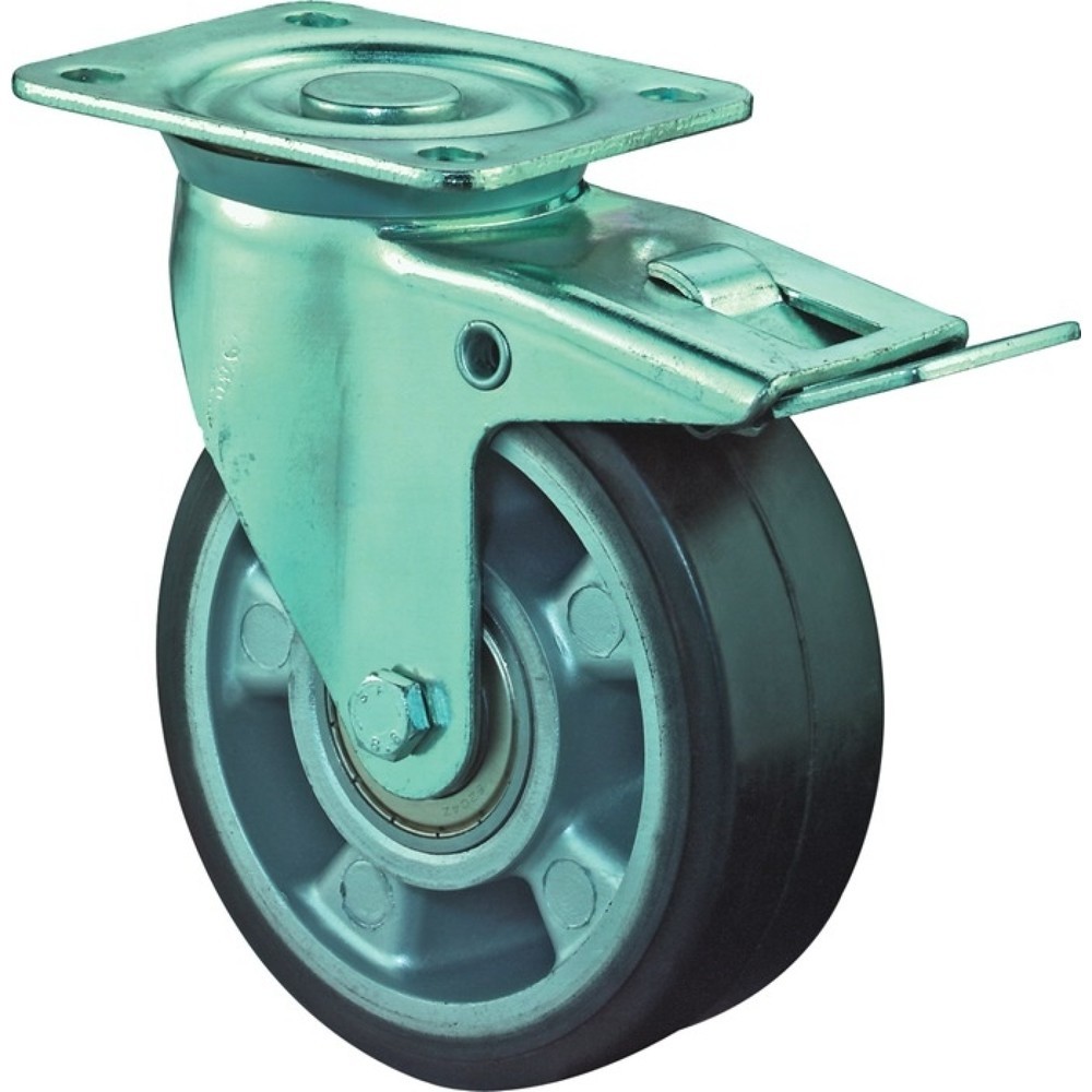 Produktabbildung: BS ROLLEN Schwerlastlenkrolle, Totalfesteller Gummi, Rad-Ø 125 mm Tragfähigkeit 200 kg, 105 mm 85 mm