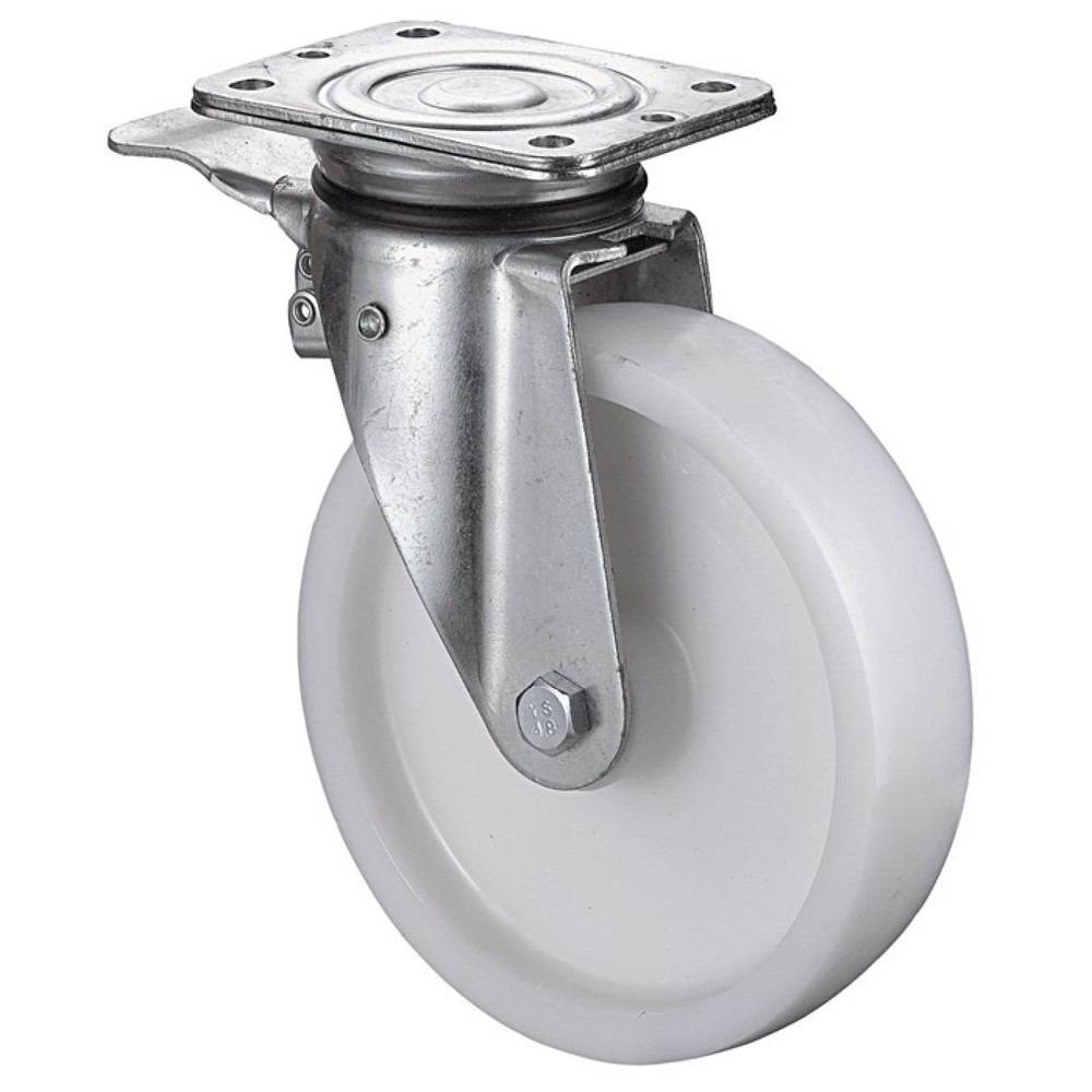 Produktabbildung: BS ROLLEN Schwerlastlenkrolle, mit Feststeller Kunststoff, Rad-Ø 100 mm Tragfähigkeit 350 kg, 105x85mm