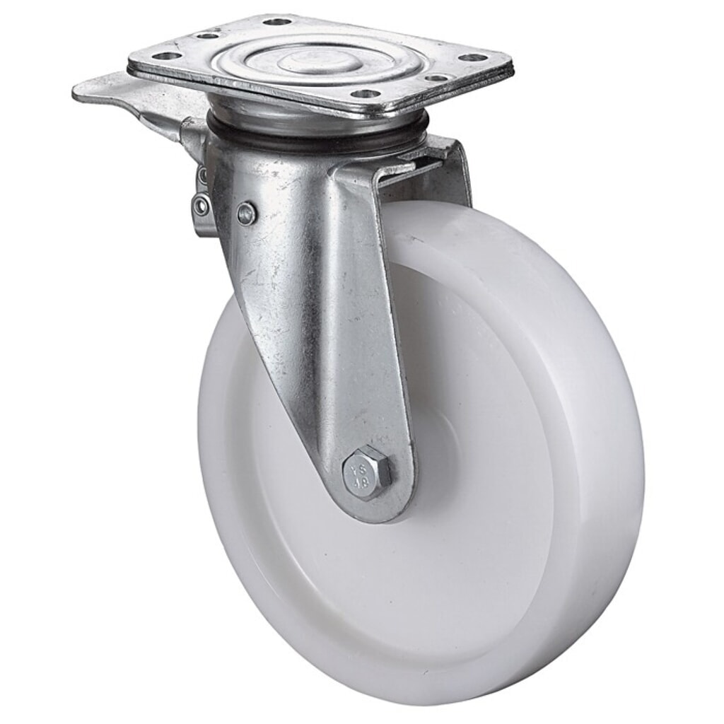 BS ROLLEN Schwerlastlenkrolle, mit Feststeller Kunststoff, Rad-Ø 100 mm Tragfähigkeit 350 kg, 105x85mm Produktabbildung: BS ROLLEN Schwerlastlenkrolle, mit Feststeller Kunststoff, Rad-Ø 100 mm Tragfähigkeit 350 kg, 105x85mm