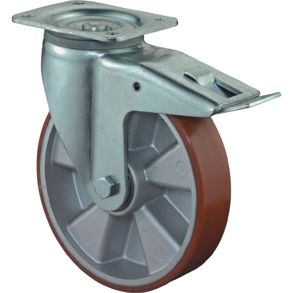 Produktabbildung: BS ROLLEN Schwerlastlenkrolle, mit Feststeller Gusspolyurethan, Rad-Ø 150 mm Tragfähigkeit 550 kg, 135 mm 110 mm