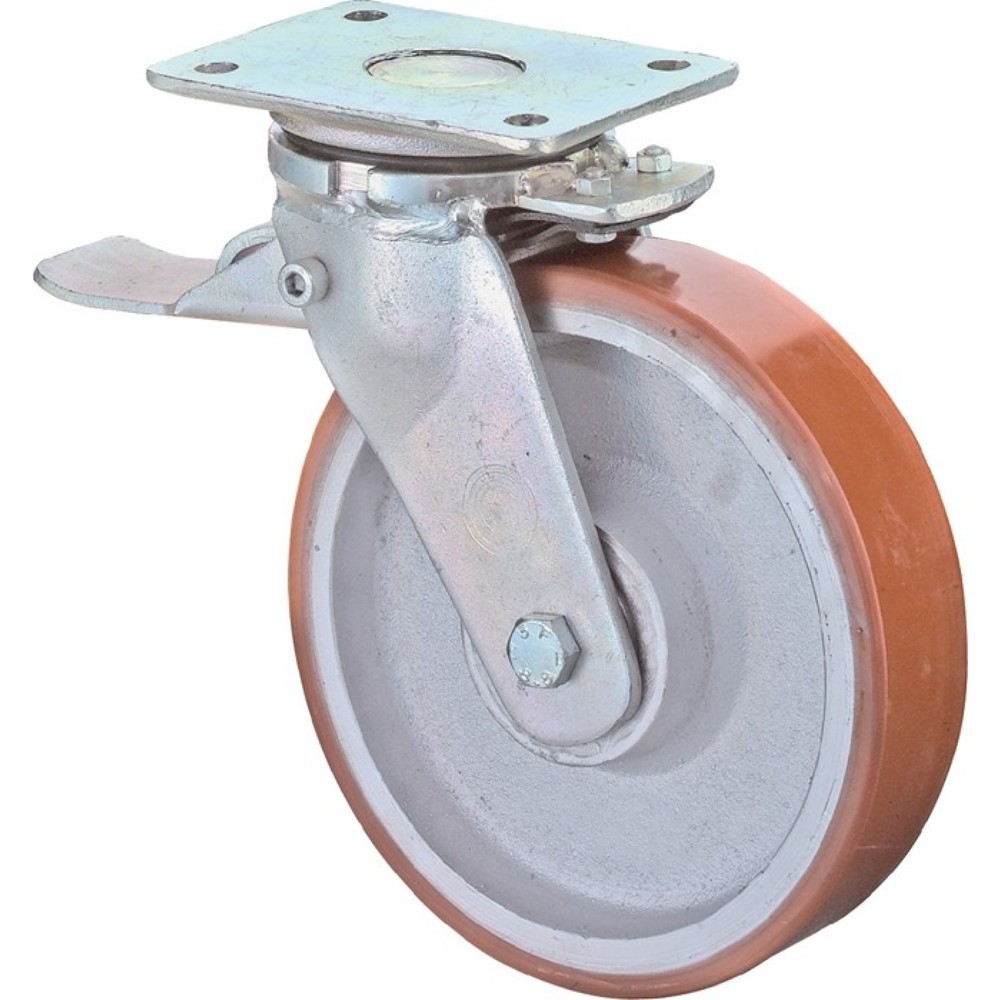 Produktabbildung: BS ROLLEN Schwerlastlenkrolle, mit Feststeller Guß-Polyurethan, Rad-Ø 125 mm Tragfähigkeit 550 kg, 138x110mm