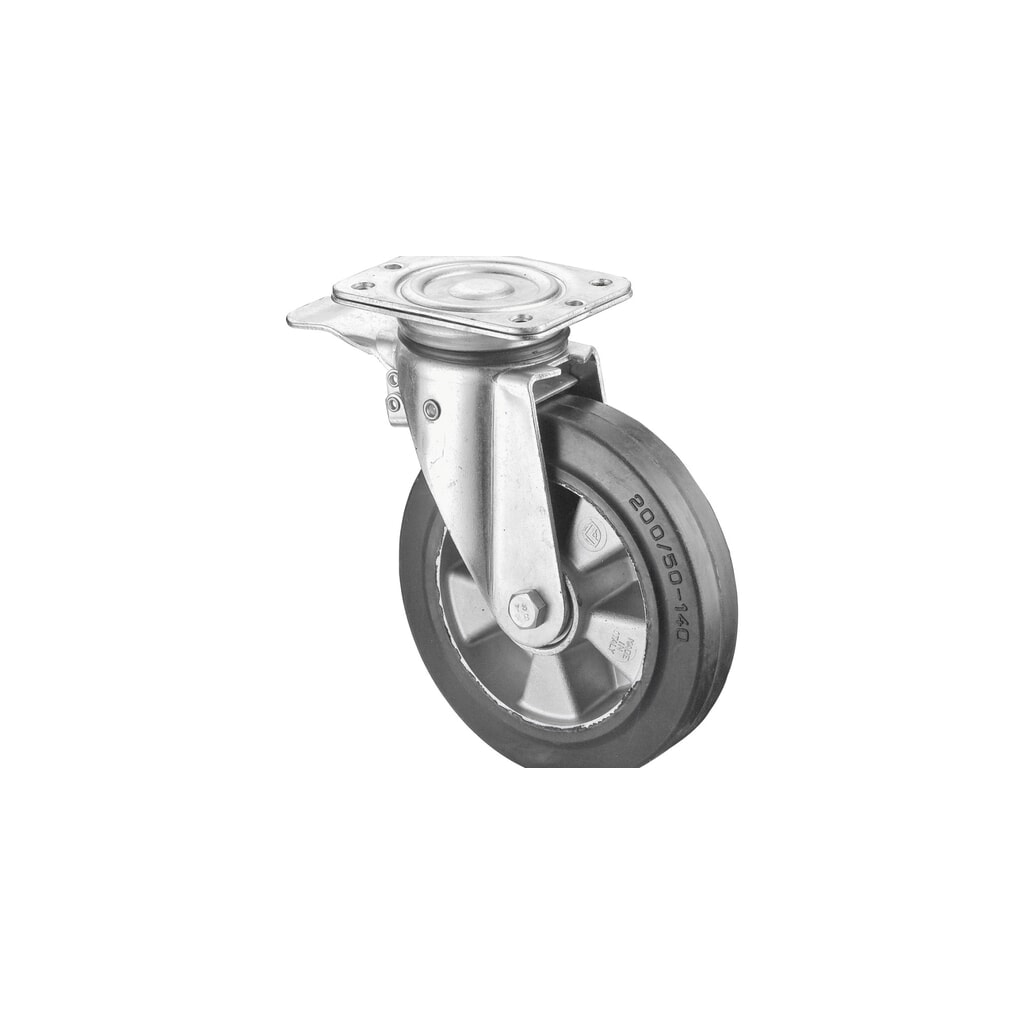 Produktabbildung: BS ROLLEN Schwerlastrolle Elastikgummi, Lenkrolle mit Feststeller, Kugellager, Platte, Ø x Breite 125 x 50 mm, TK 220 kg