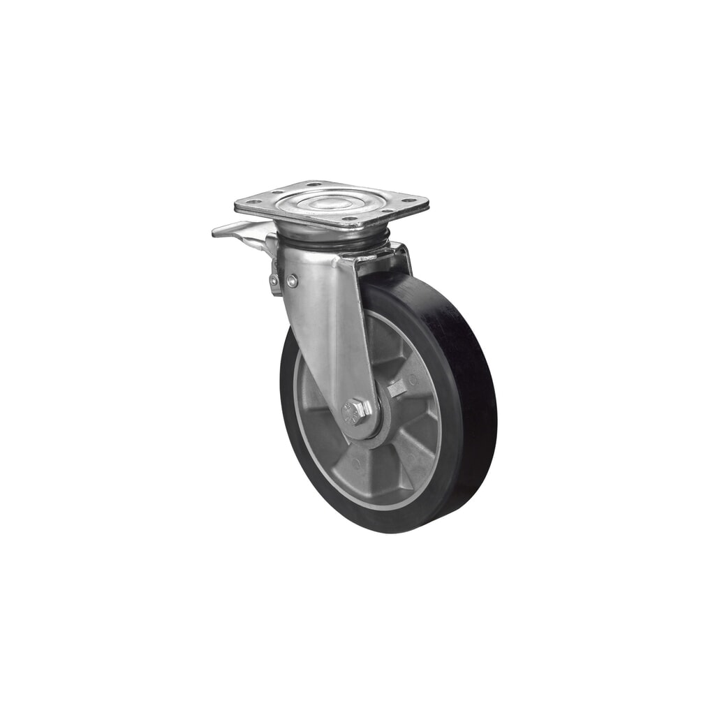 BS ROLLEN Schwerlastrolle Guss-Polyurethan, Lenkrolle mit Feststeller, Kugellager, Platte, Ø x Breite 125 x 40 mm, TK 225 kg Produktabbildung: BS ROLLEN Schwerlastrolle Guss-Polyurethan, Lenkrolle mit Feststeller, Kugellager, Platte, Ø x Breite 125 x 40 mm, TK 225 kg