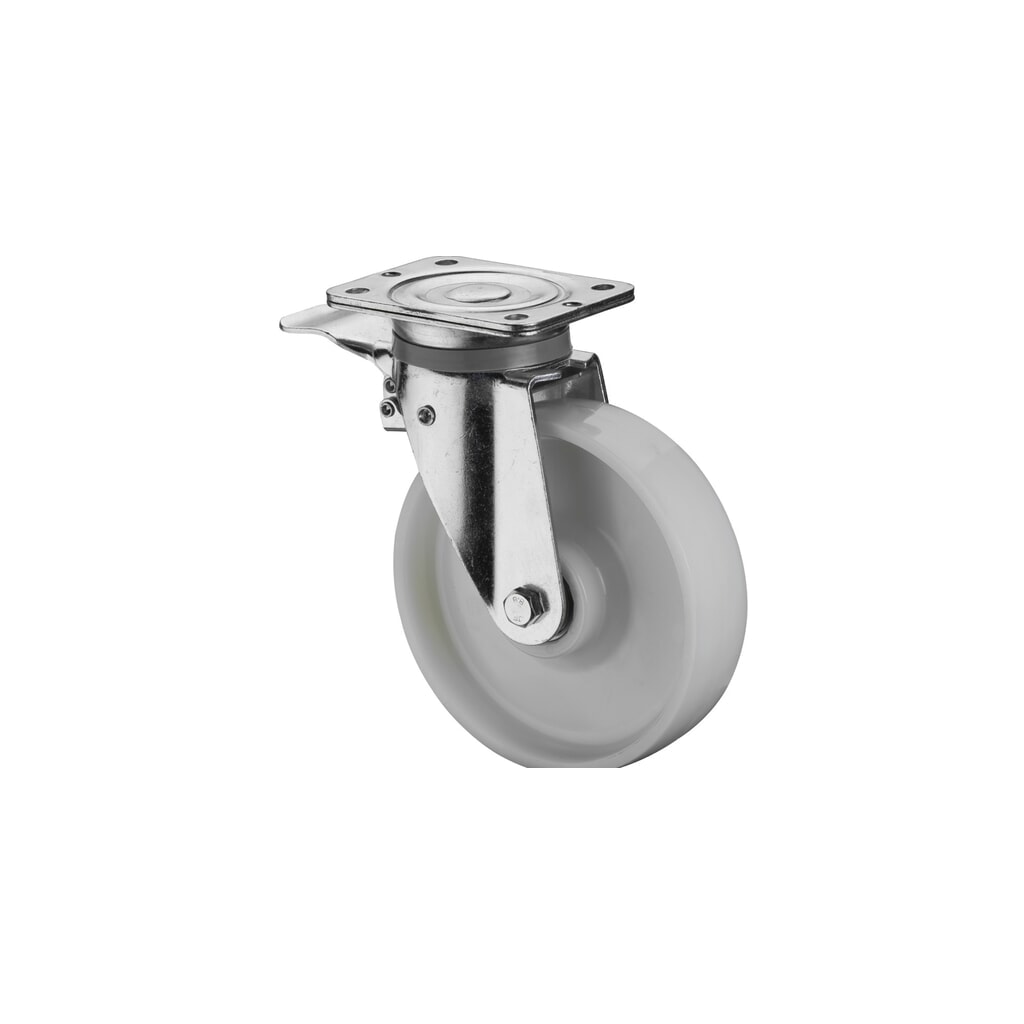 Produktabbildung: BS ROLLEN Schwerlastrolle Kunststoff, Lenkrolle mit Feststeller, Kugellager, Platte, Ø x Breite 125 x 45 mm, TK 600 kg