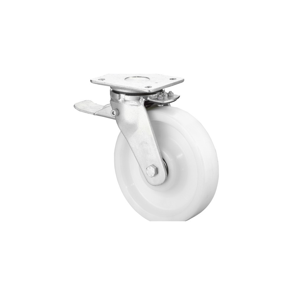 Produktabbildung: BS ROLLEN Schwerlastrolle Kunststoff, Lenkrolle mit Rad-/Totalfeststeller, Kugellager, Platte, Ø x Breite 100 x 37 mm, TK 400 kg